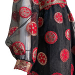 Malcolm Starr 1970s Black, Red and Gold Lurex Dress, sleeve