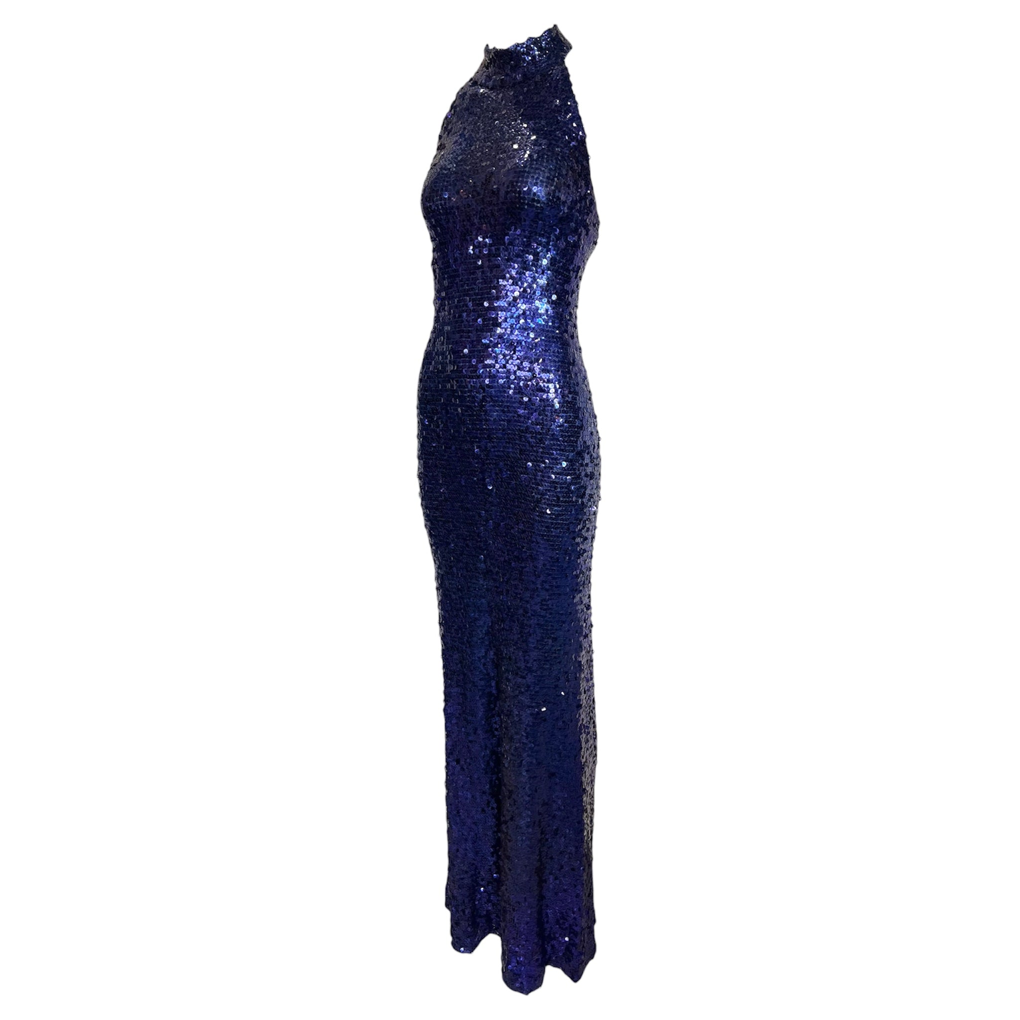 1970's Deep Purple Sequin Disco Halter Gown, side