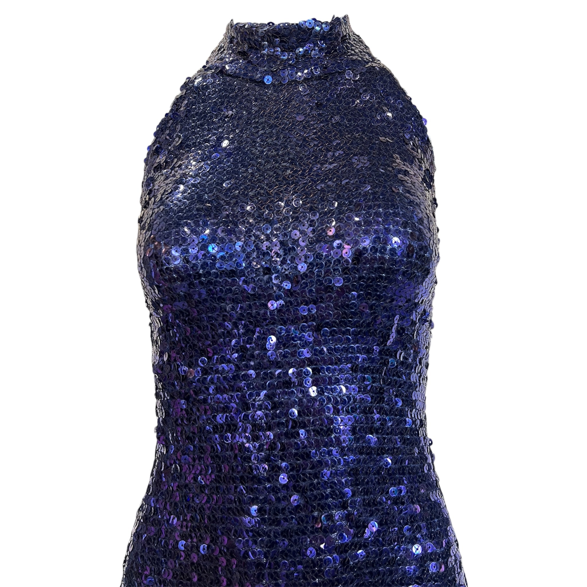 1970's Deep Purple Sequin Disco Halter Gown, top