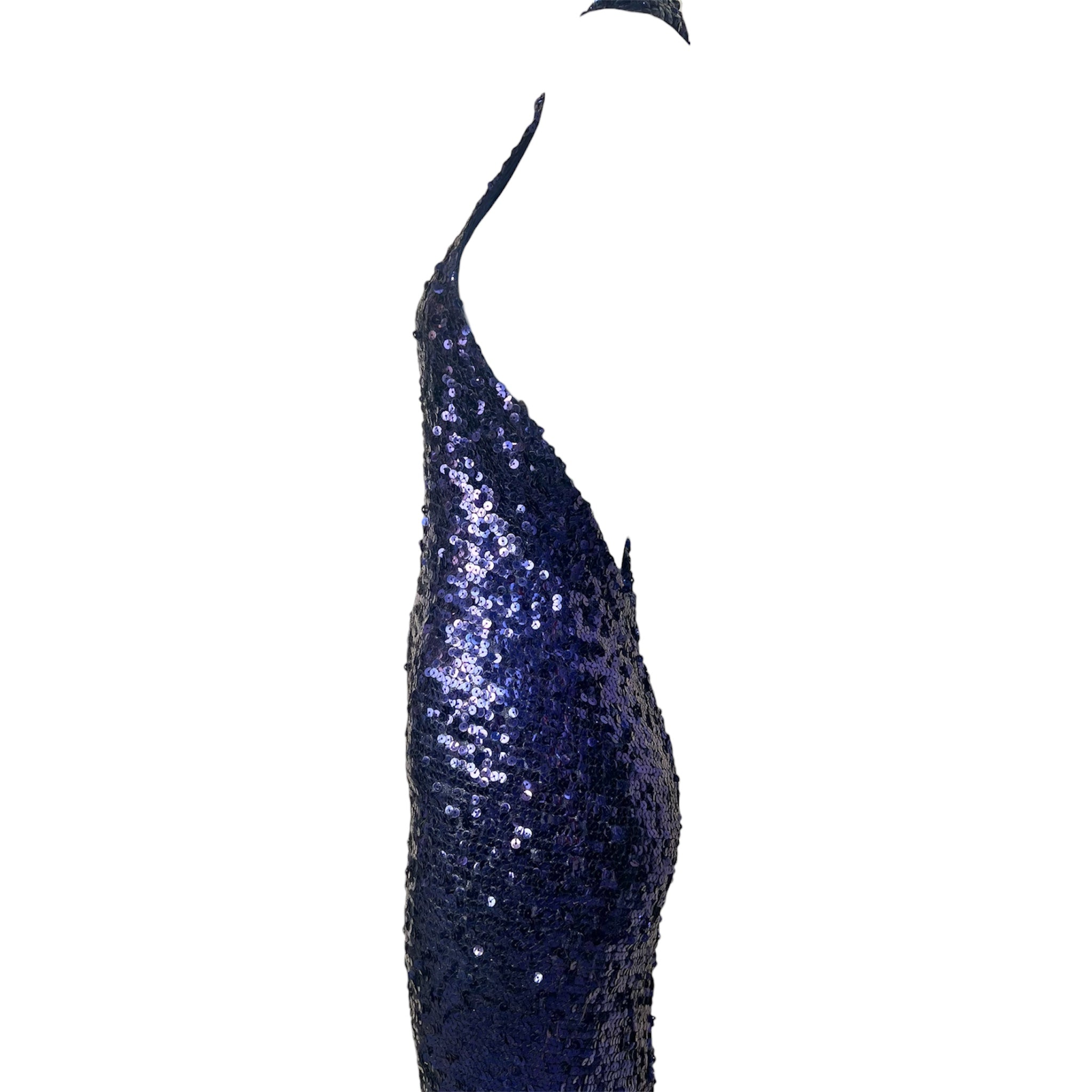 1970's Deep Purple Sequin Disco Halter Gown, top side
