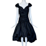 1980's Black Taffeta High-Low Bubble Hem Cocktail Dress