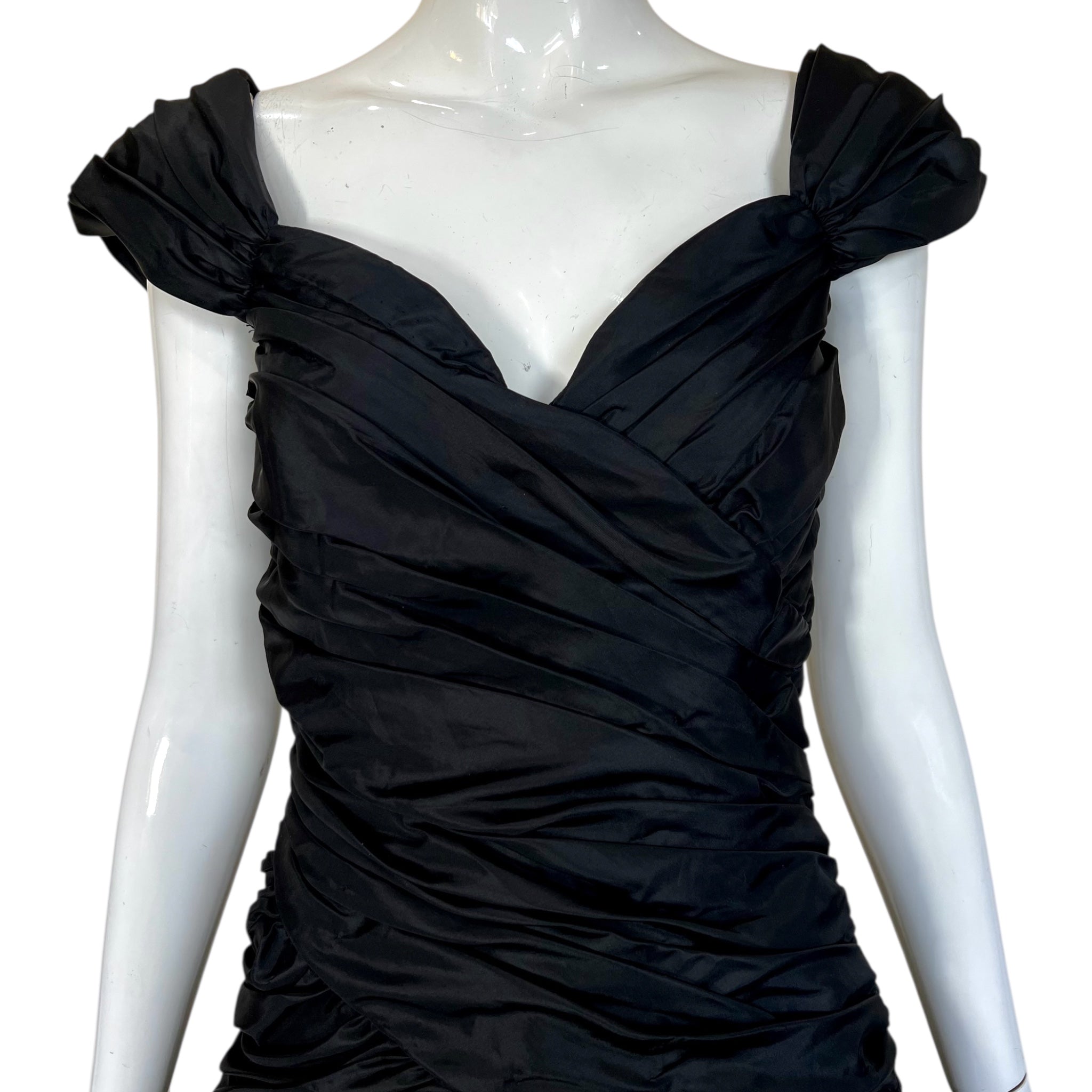 1980's Black Taffeta High-Low Bubble Hem Cocktail Dress, top