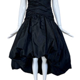1980's Black Taffeta High-Low Bubble Hem Cocktail Dress, skirt front