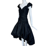 1980's Black Taffeta High-Low Bubble Hem Cocktail Dress, slight side