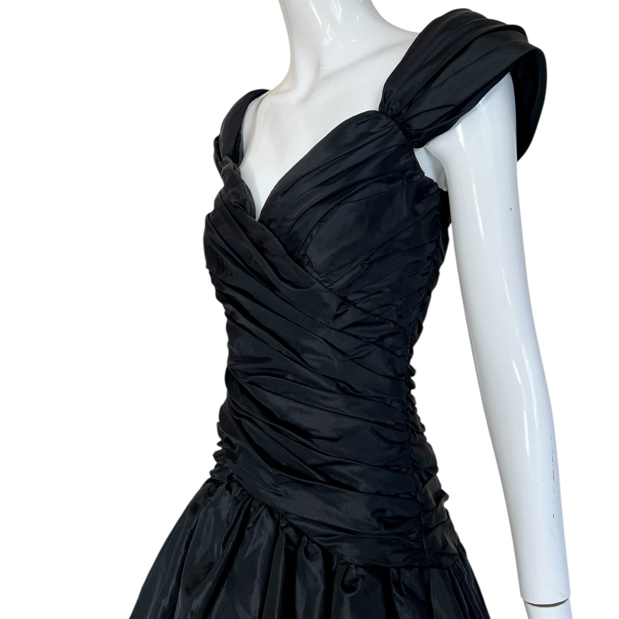 1980's Black Taffeta High-Low Bubble Hem Cocktail Dress, top side