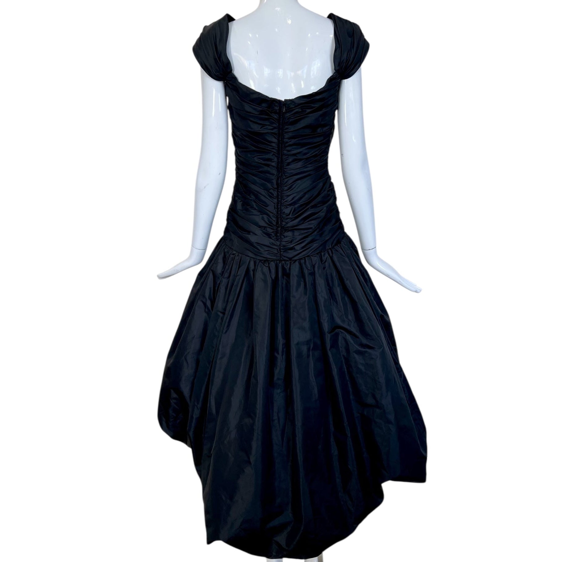 1980's Black Taffeta High-Low Bubble Hem Cocktail Dress, back