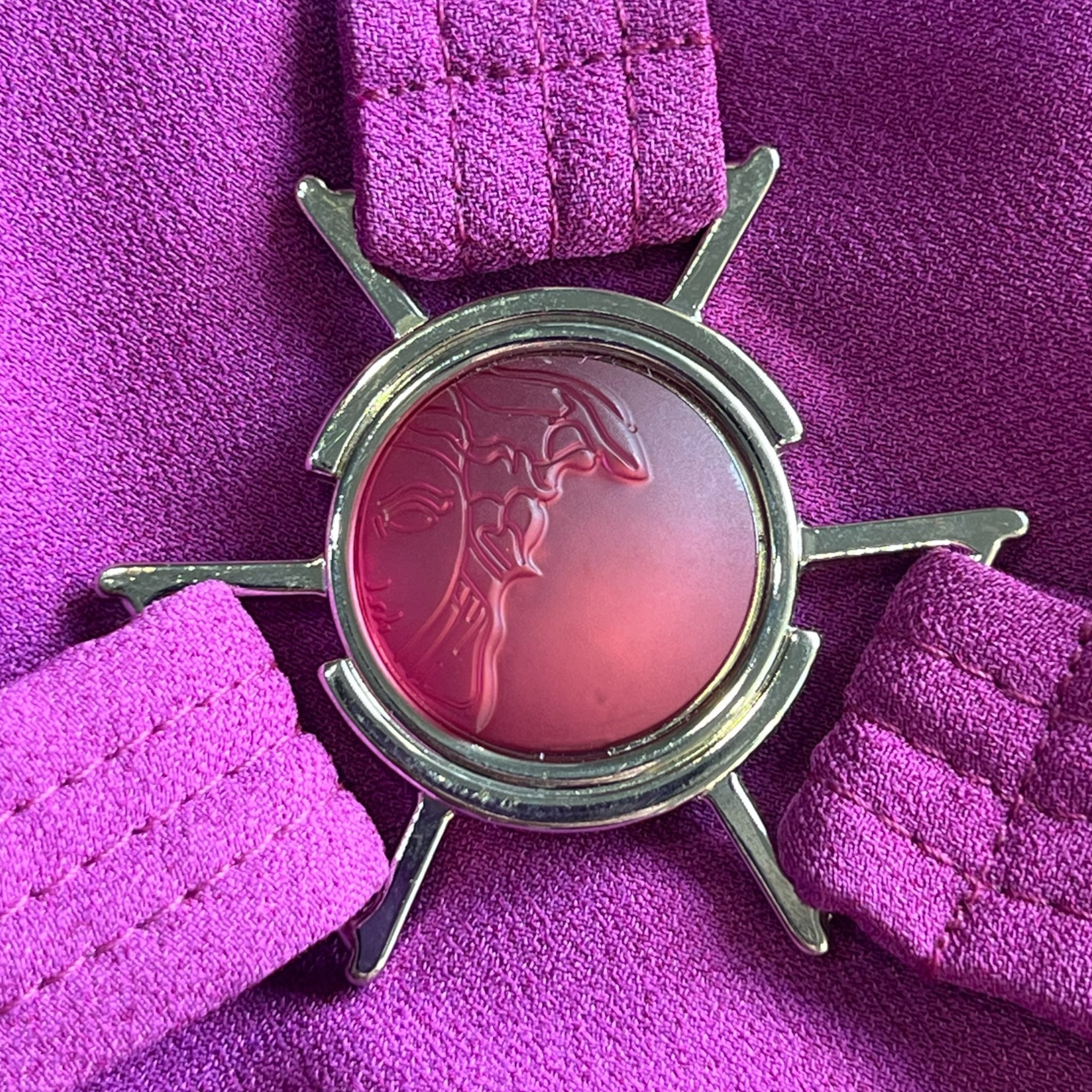 Versace 2010s Purple Matte Crepe Mermaid Gown with Train, detail