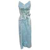 Late 1950's Turquoise Pale Blue Silk Satin Shaved Velvet Gown