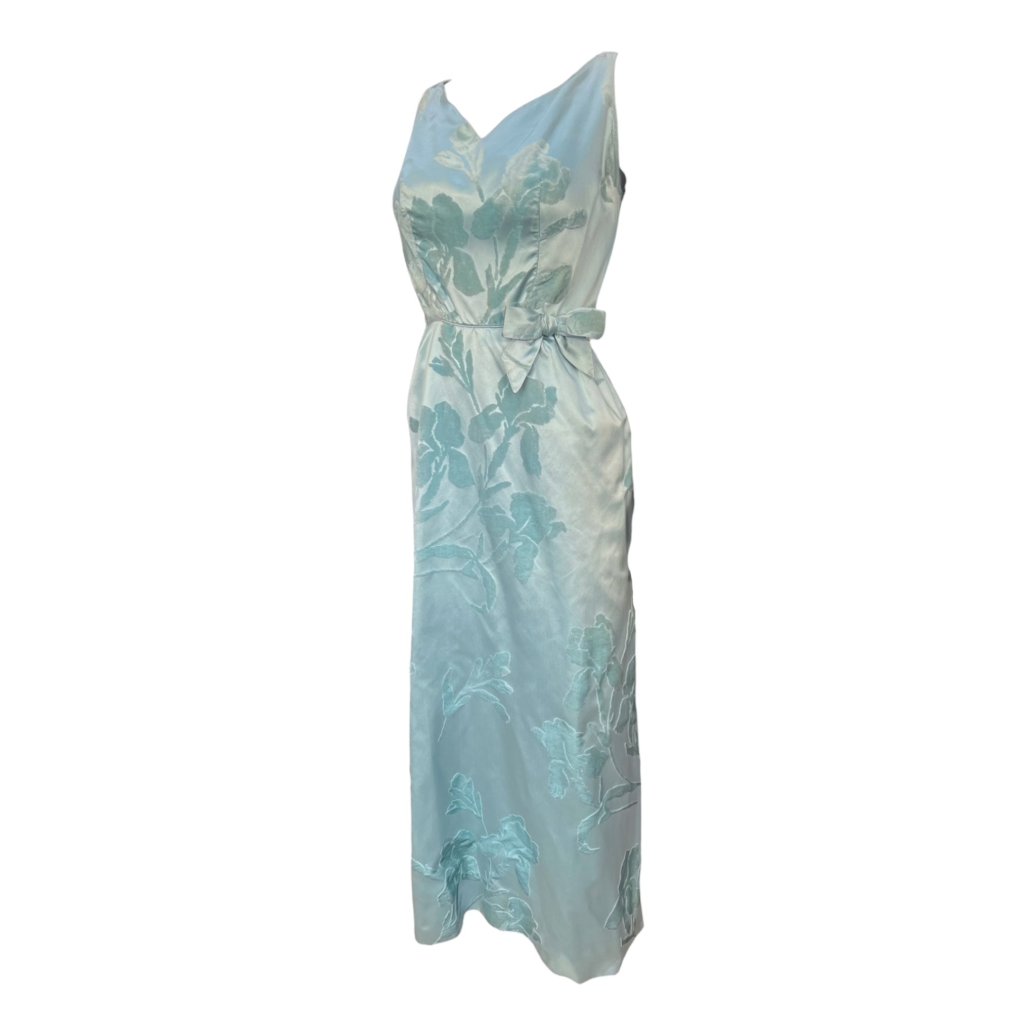 Late 1950's Turquoise Pale Aqua Silk Satin Shaved Velvet Gown – THE WAY WE WORE