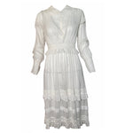Edwardian/Early 20s White Lawn  Dress with Ruffle  and Lace Insert Detail, front