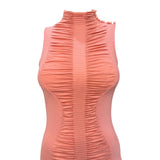 Zac Posen 2010s Peachy Pink Ruched Mock Neck Cocktail Dress, top