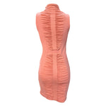 Zac Posen 2010s Peachy Pink Ruched Mock Neck Cocktail Dress, back