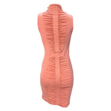 Zac Posen 2010s Peachy Pink Ruched Mock Neck Cocktail Dress, back