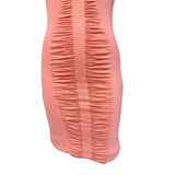 Zac Posen 2010s Peachy Pink Ruched Mock Neck Cocktail Dress, skirt