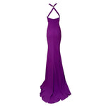 Versace 2010s Purple Matte Crepe Mermaid Gown with Train, back