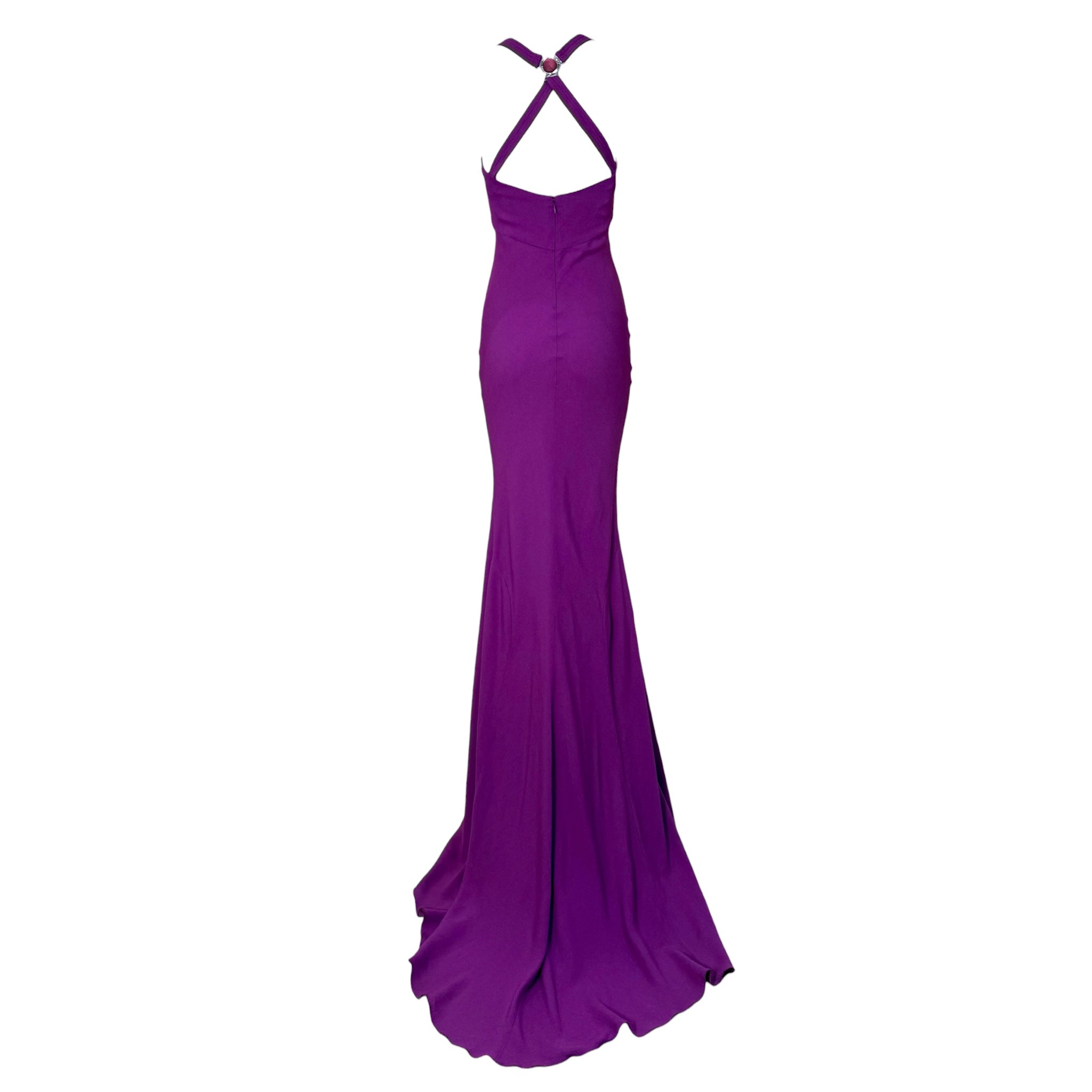 Versace 2010s Purple Matte Crepe Mermaid Gown with Train, back