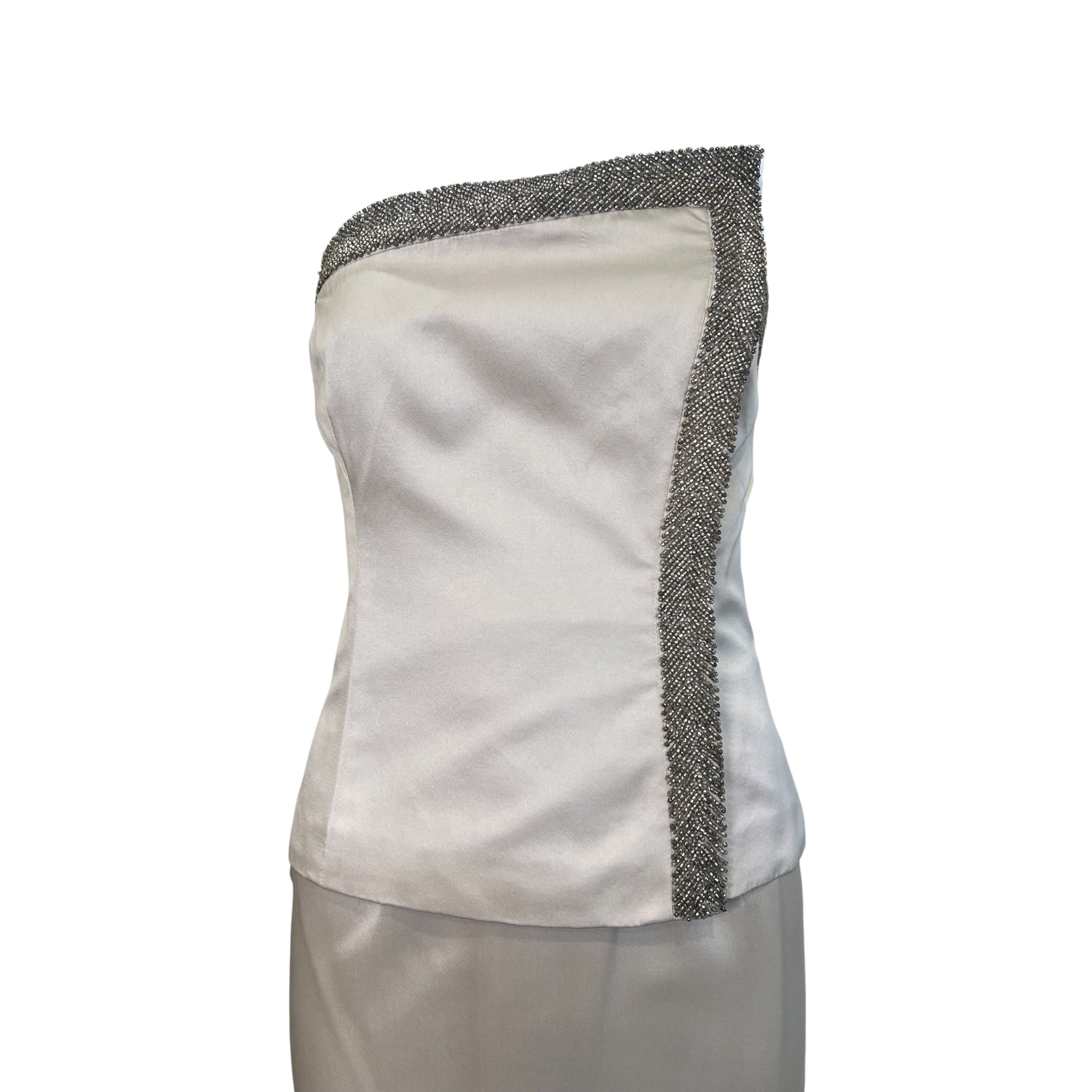 Richard Tyler Couture 1990's Satin Silver Slate Two Piece, top 2