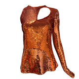 ++++ PRICE Emilio Pucci F/W 2017 Orange Sequin One Shoulder Cut-Out Blouse