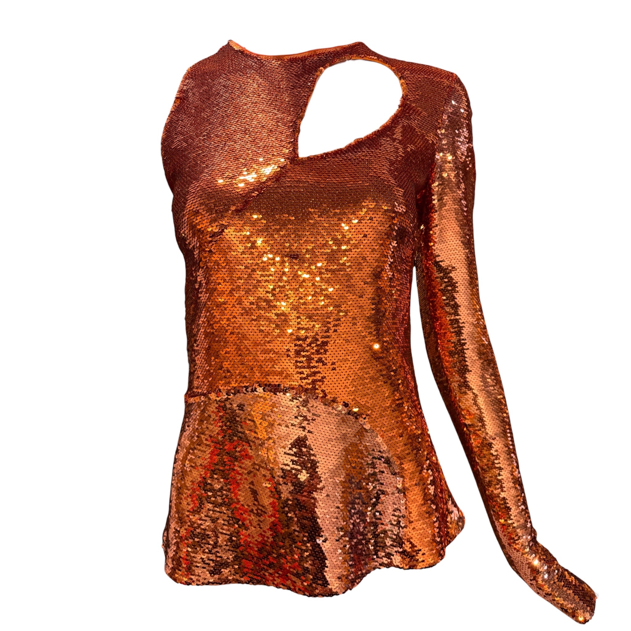 Emilio Pucci F/W 2017 Orange Sequin One Shoulder Cut-Out Blouse