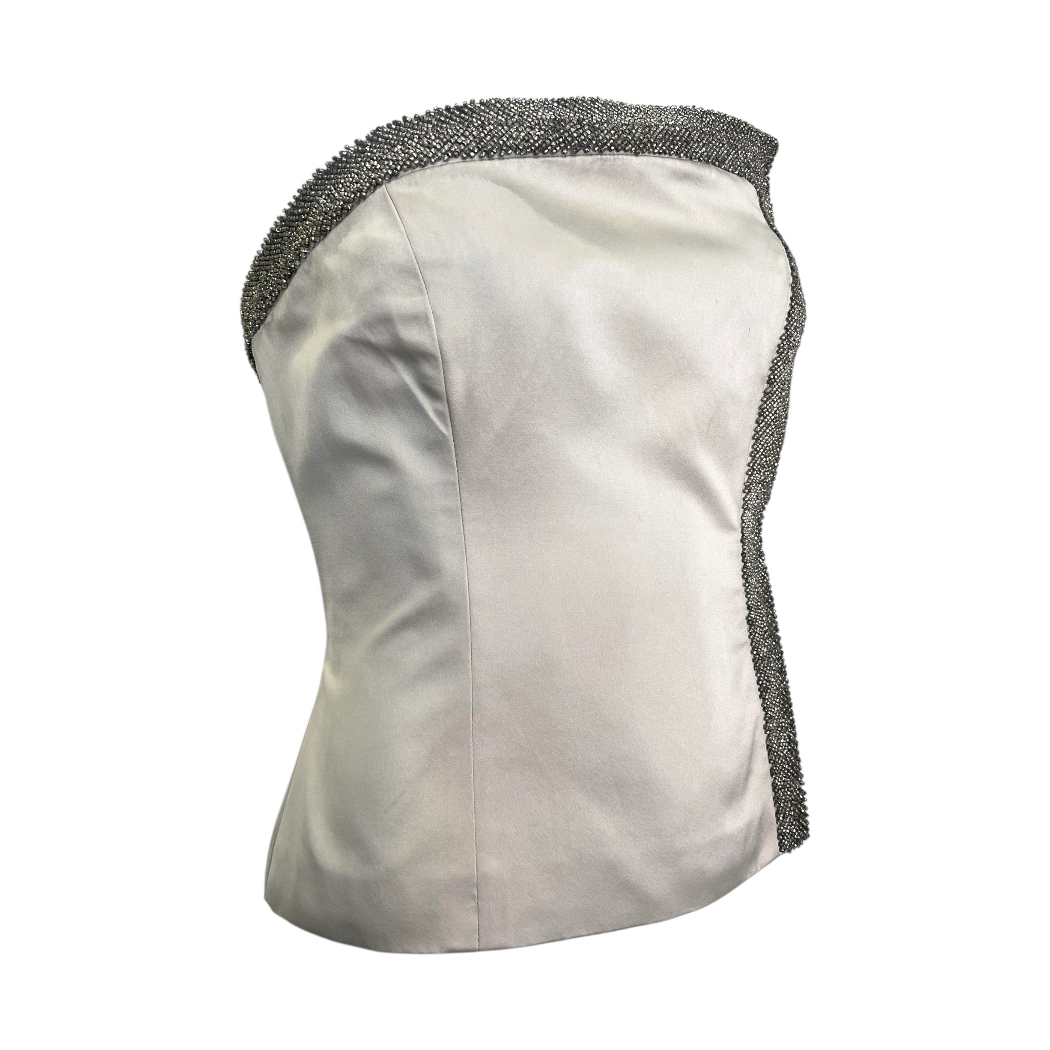 Richard Tyler Couture 1990's Satin Silver Slate Two Piece, top side