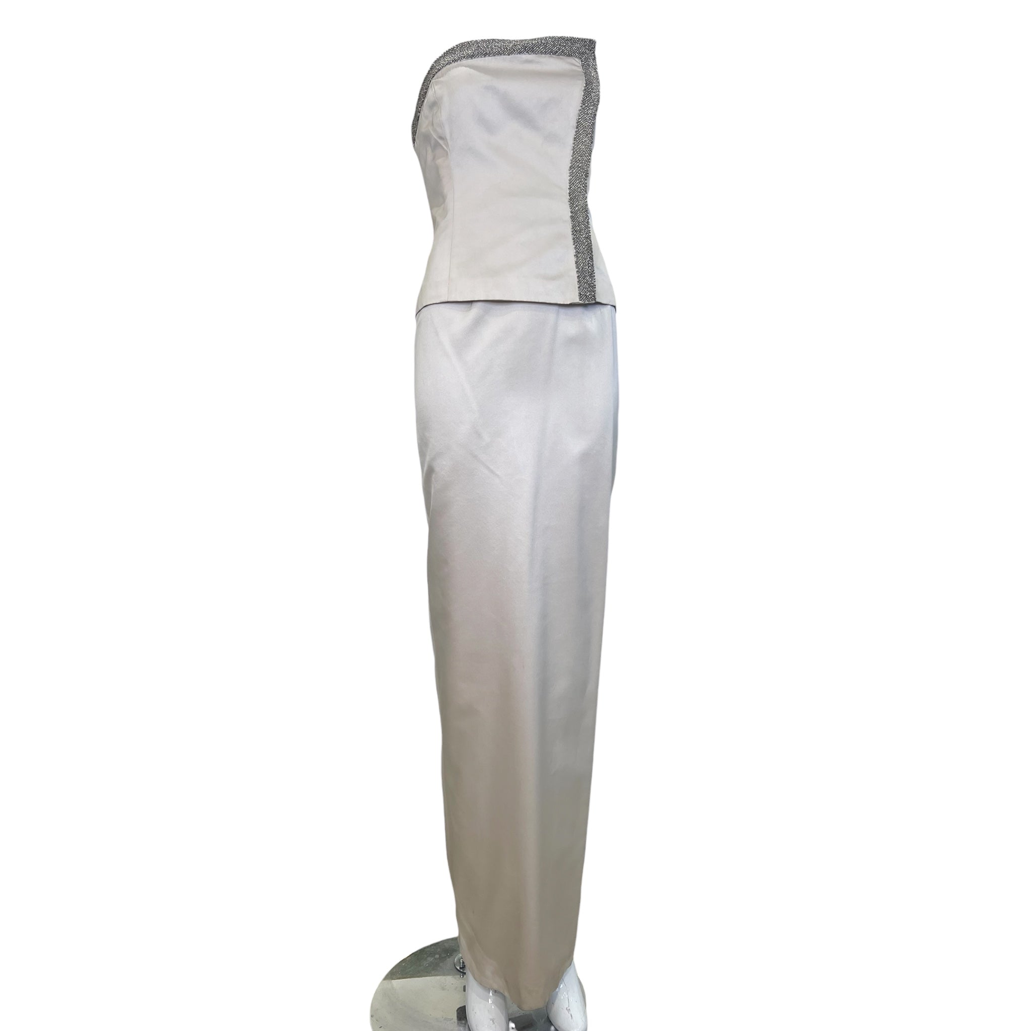 Richard Tyler Couture 1990's Satin Silver Slate Two Piece, 2