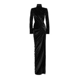 Alexandre Vauthier F/W 2020 Sparkling Black Velvet Turtle Neck Evening Gown