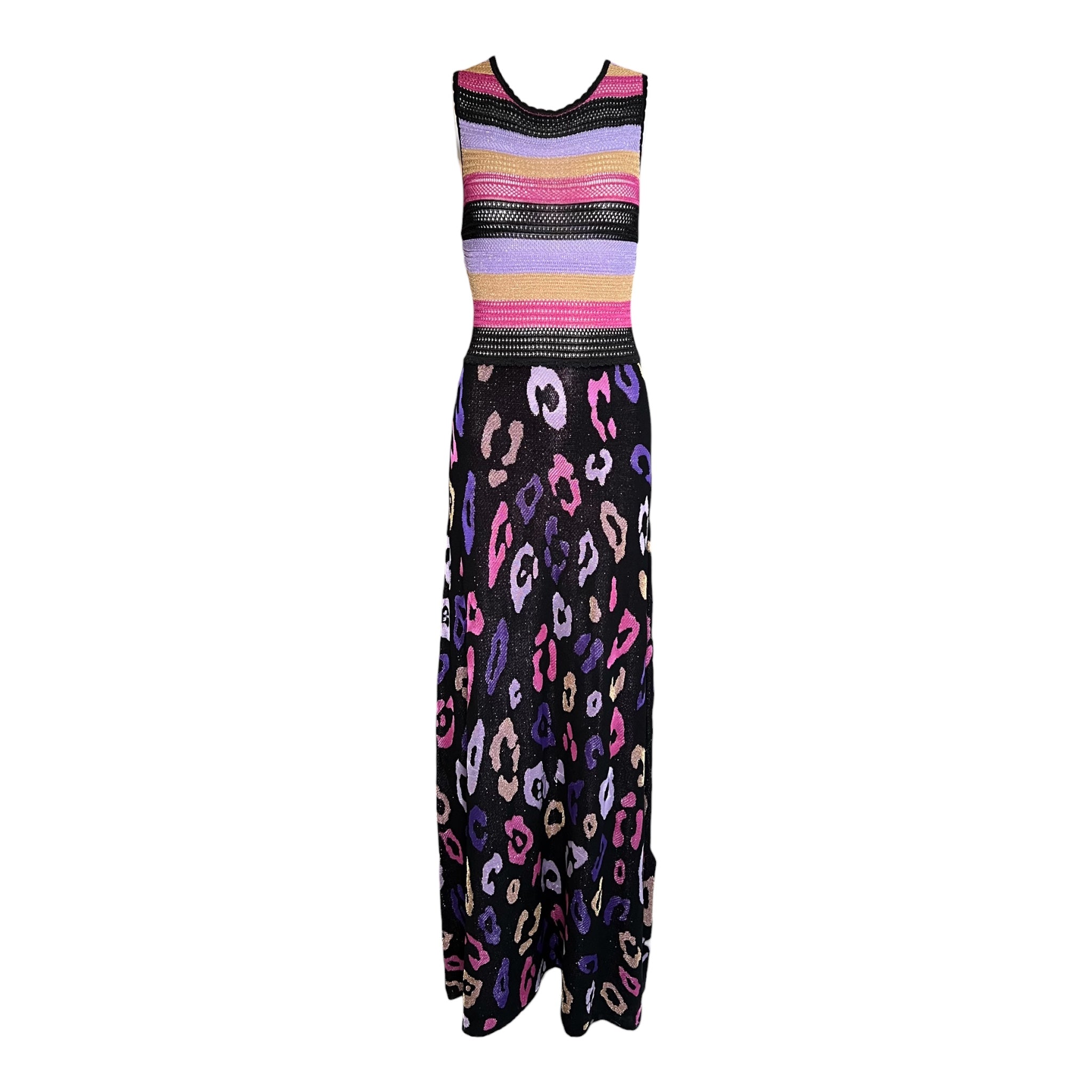 Cavalli Striped and Animal Knit Lurex Maxi Dress