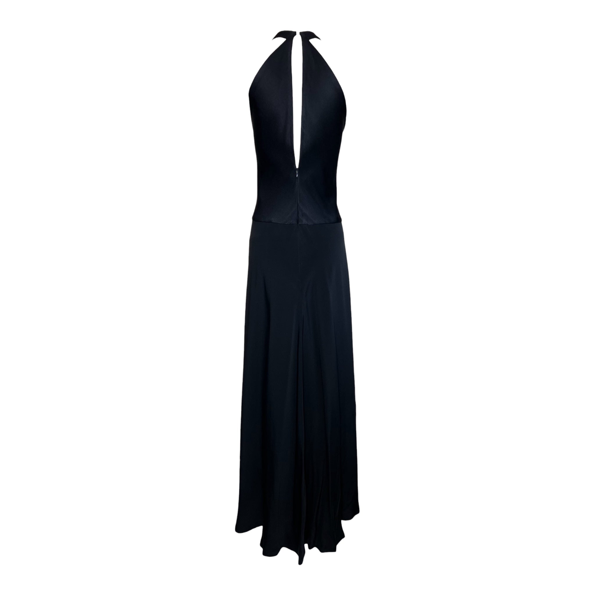 Geoffrey Beene Late 1970's Black Jersey Halter Neck Evening Gown, back