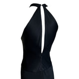 Geoffrey Beene Late 1970's Black Jersey Halter Neck Evening Gown, back top