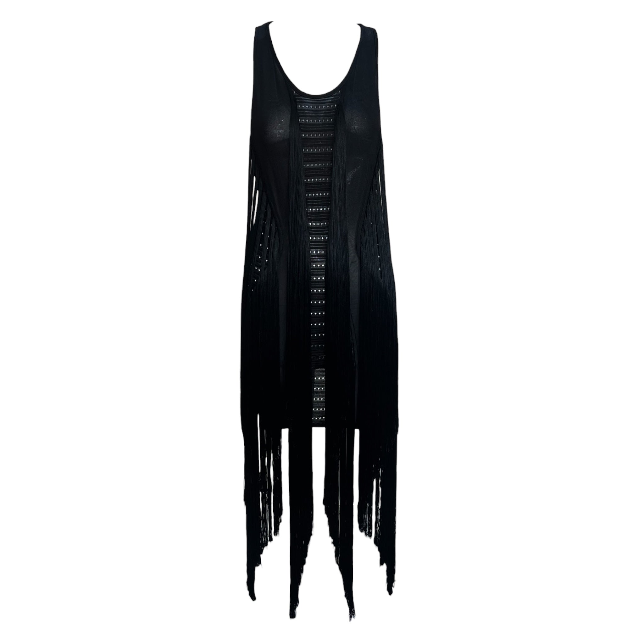 Roberto Cavalli F/W 2015 Black Fringe Cut-Out Dress