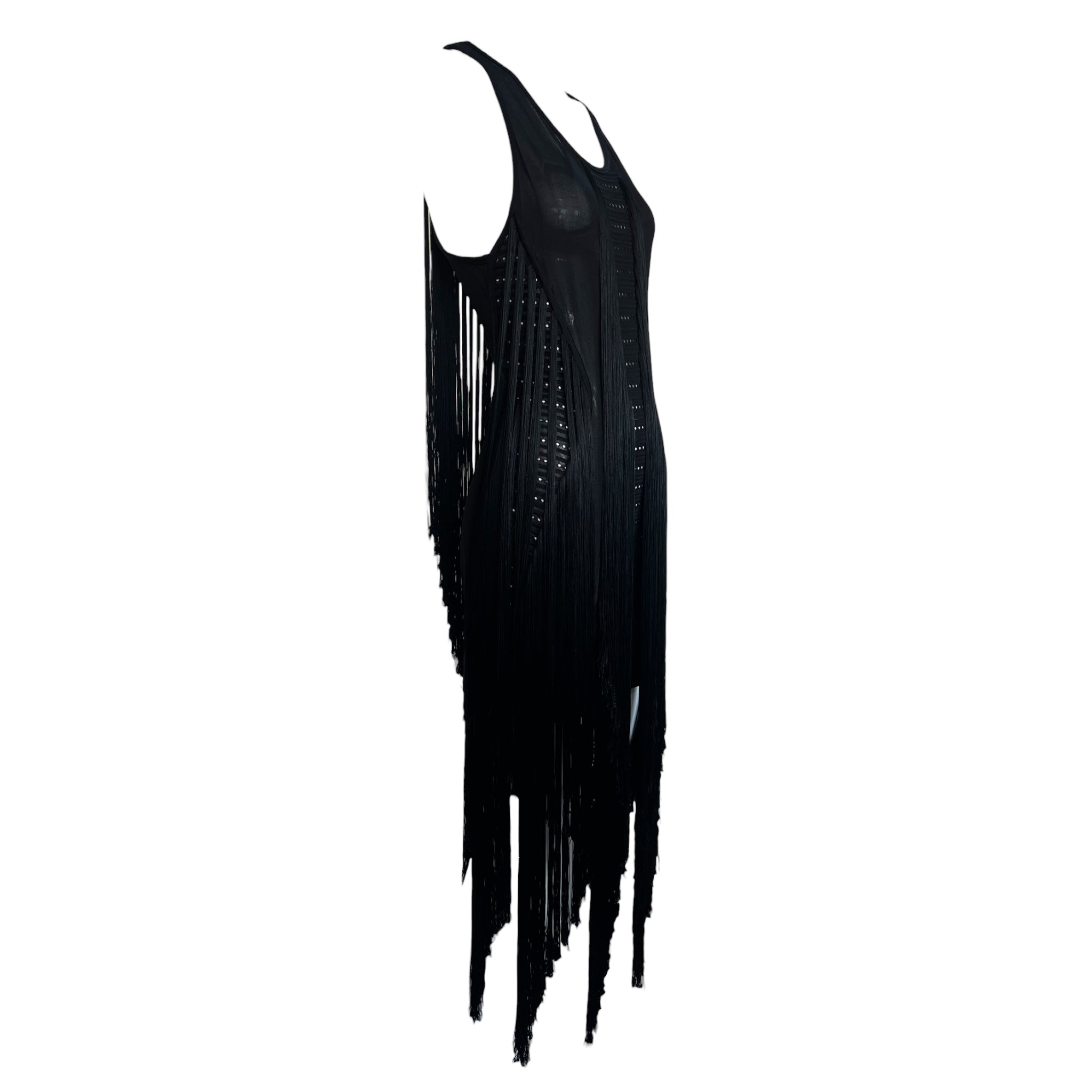 Roberto Cavalli F/W 2015 Black Fringe Cut-Out Dress side