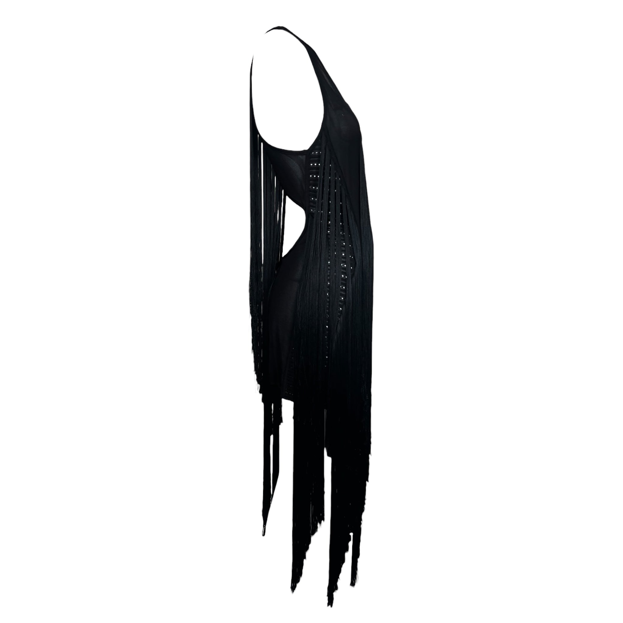 Roberto Cavalli F/W 2015 Black Fringe Cut-Out Dress, side 2