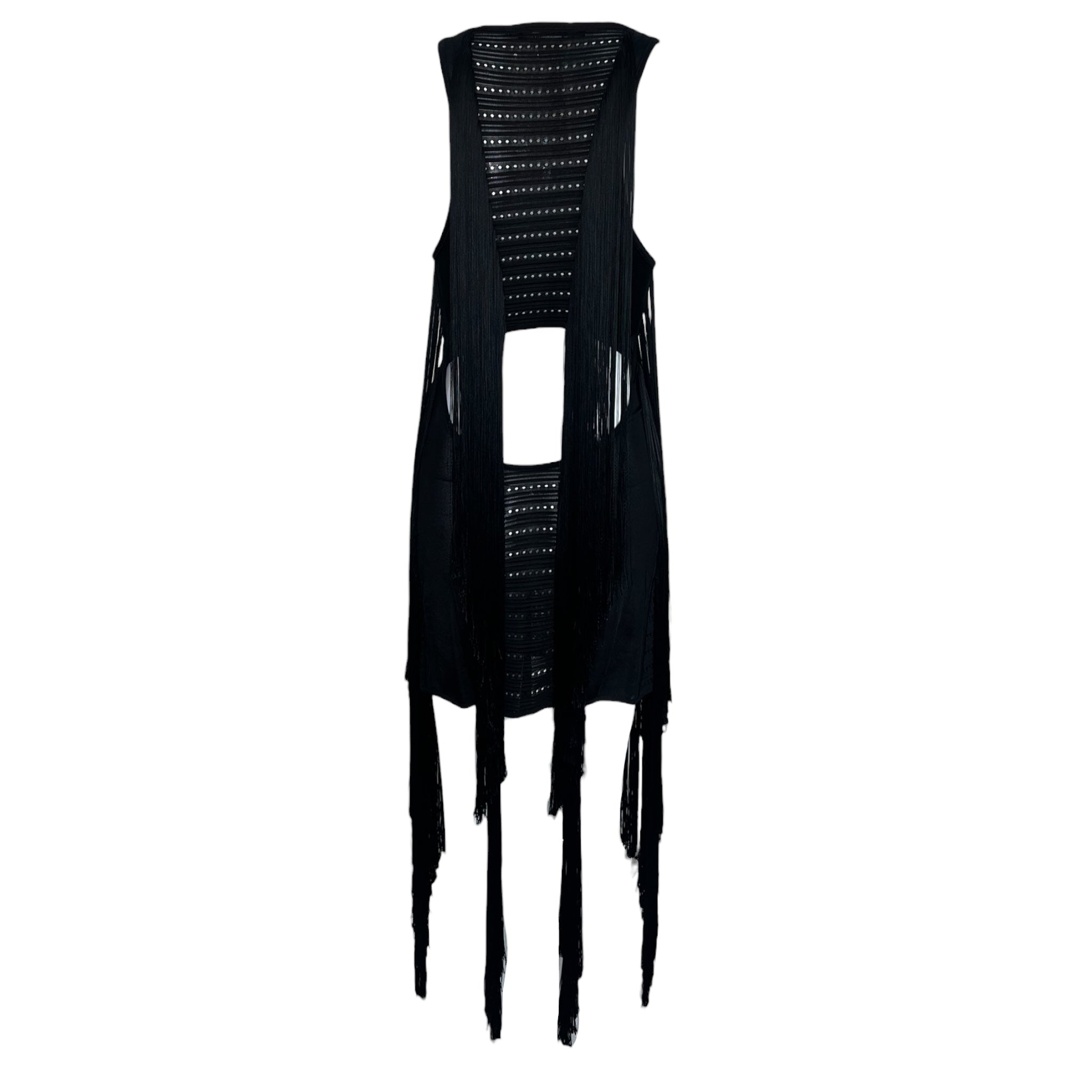 Roberto Cavalli F/W 2015 Black Fringe Cut-Out Dress, back