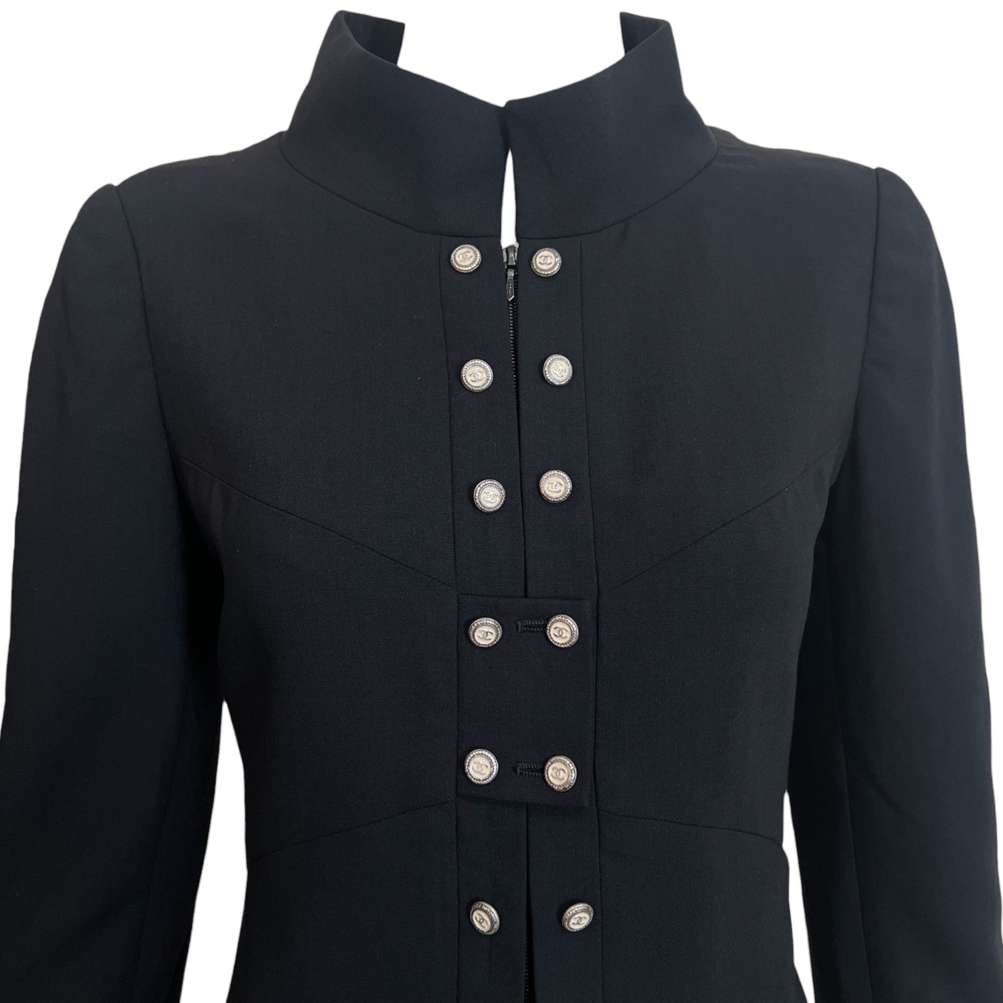 Chanel S/S 2007 Black Wool Double-Breasted Military Style Jacket, top