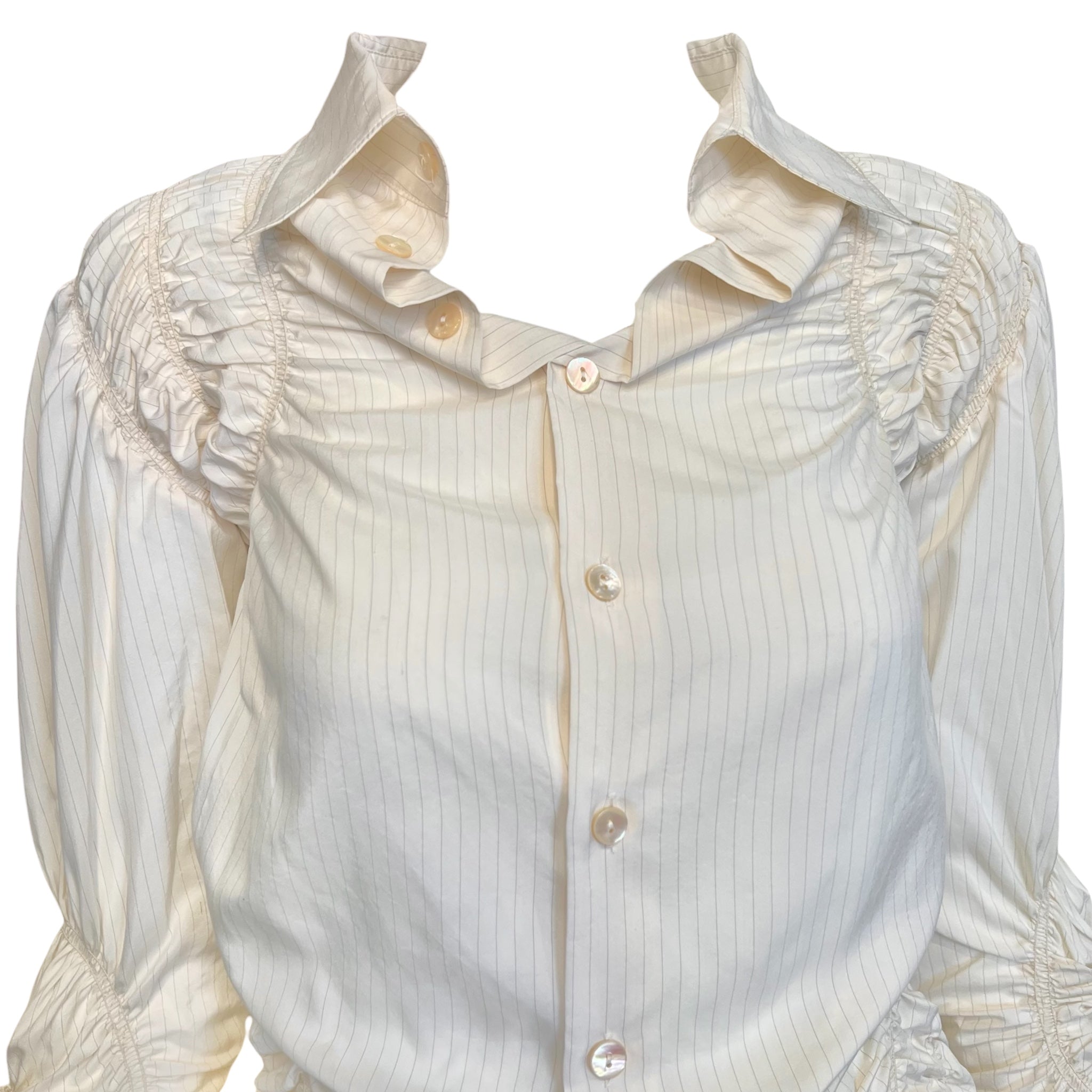 Jean Paul Gaultier Femme 2000's Cream Pin Striped Ruched Blouse, top