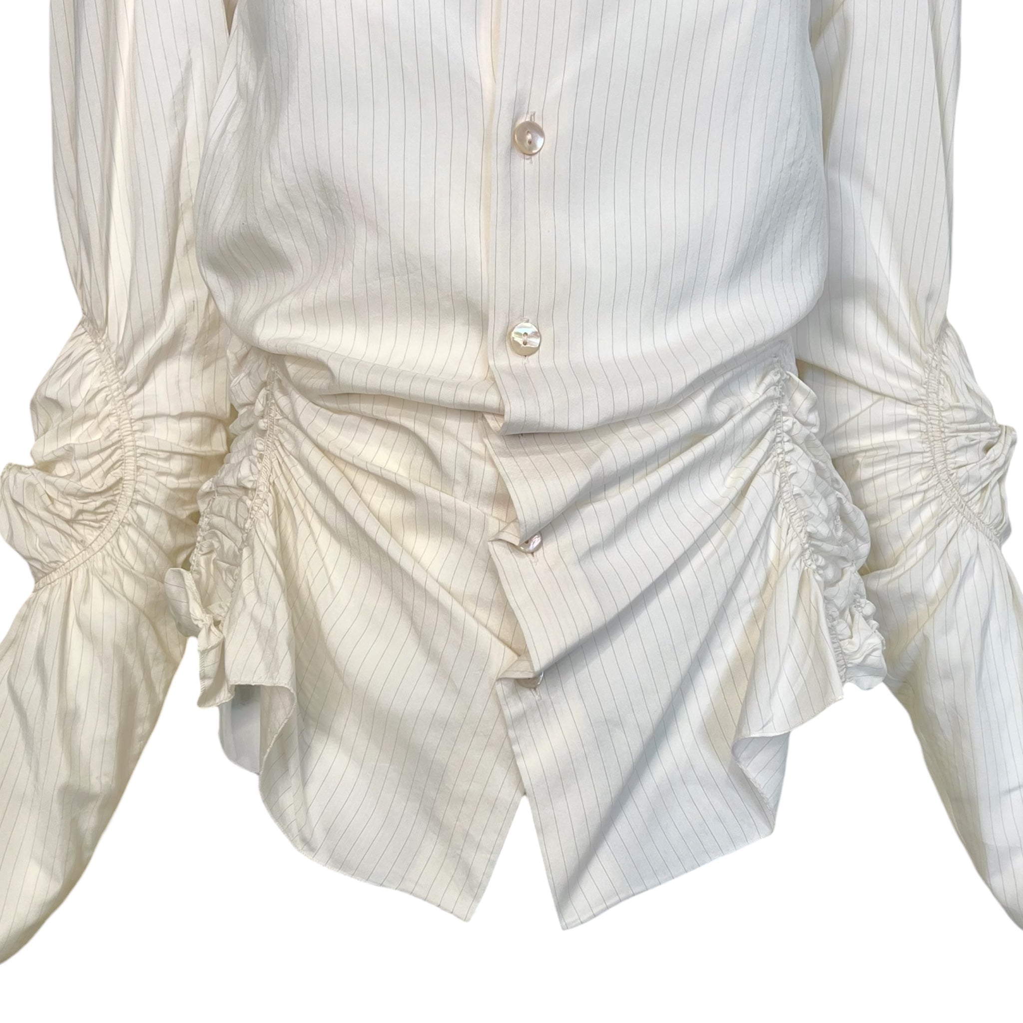 Jean Paul Gaultier Femme 2000's Cream Pin Striped Ruched Blouse, bottom