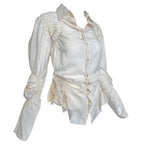 Jean Paul Gaultier Femme 2000's Cream Pin Striped Ruched Blouse, side