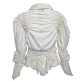 Jean Paul Gaultier Femme 2000's Cream Pin Striped Ruched Blouse, back