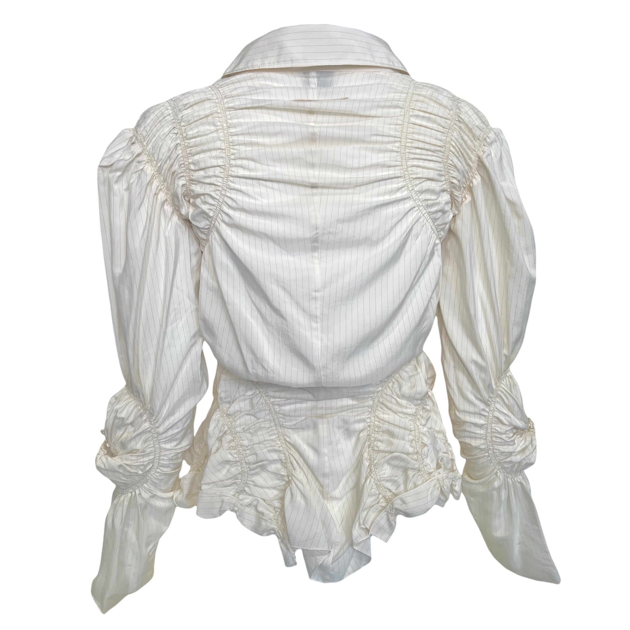 Jean Paul Gaultier Femme 2000's Cream Pin Striped Ruched Blouse, back