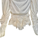 Jean Paul Gaultier Femme 2000's Cream Pin Striped Ruched Blouse, back detail