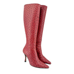 Walter Steiger Red Ostrich Leather Knee High Boots, 37 1/2