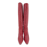 Walter Steiger Red Ostrich Leather Knee High Boots, 37 1/2, side by side