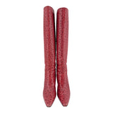 Walter Steiger Red Ostrich Leather Knee High Boots, 37 1/2, side by side