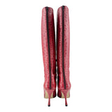 Walter Steiger Red Ostrich Leather Knee High Boots, 37 1/2, back
