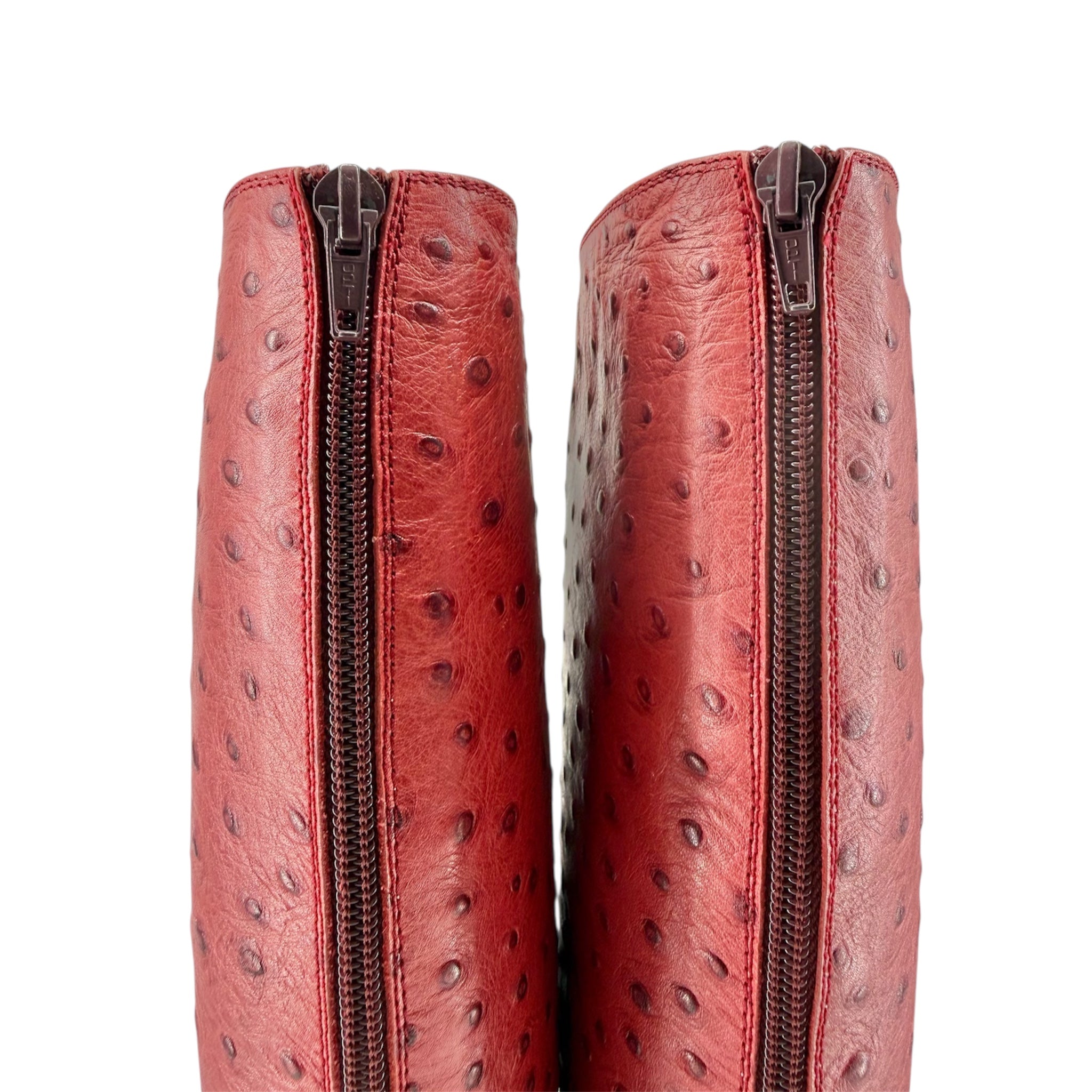 Walter Steiger Red Ostrich Leather Knee High Boots, 37 1/2, top