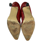 Walter Steiger Red Ostrich Leather Knee High Boots, 37 1/2, soles