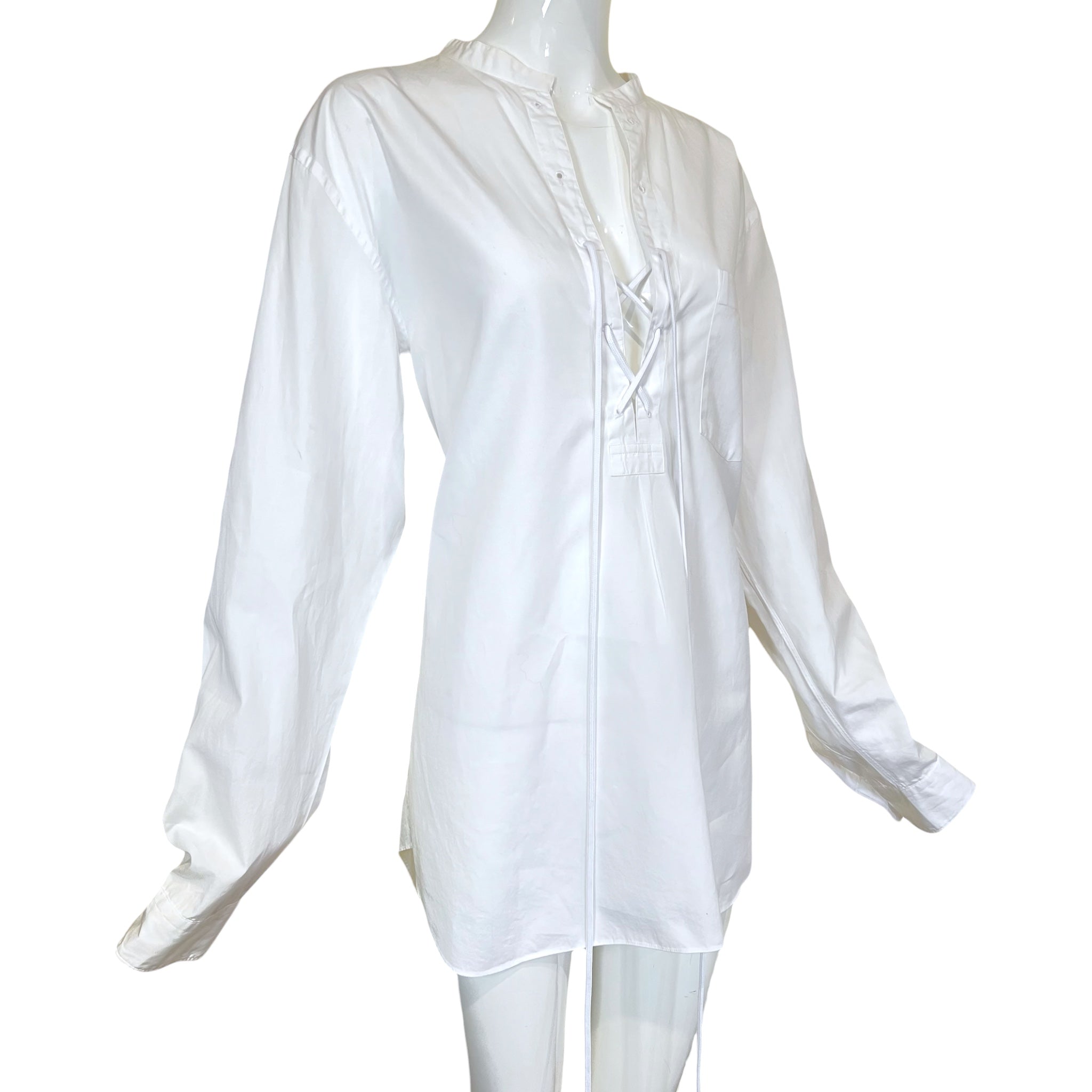 Comme Des Garcons Homme 2002 White Cotton Lace Up Pirate Blouse, side