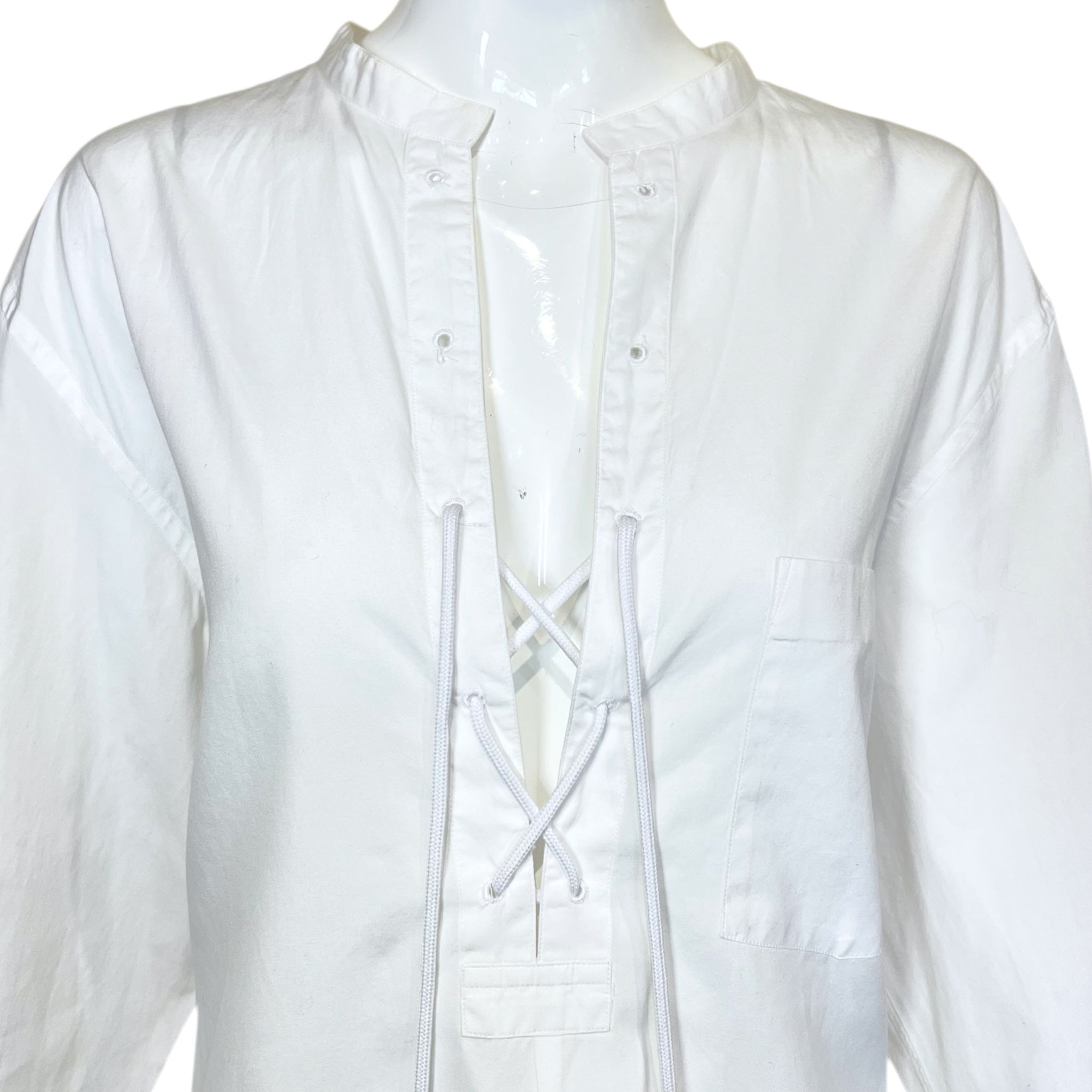 Comme Des Garcons Homme 2002 White Cotton Lace Up Pirate Blouse, detail