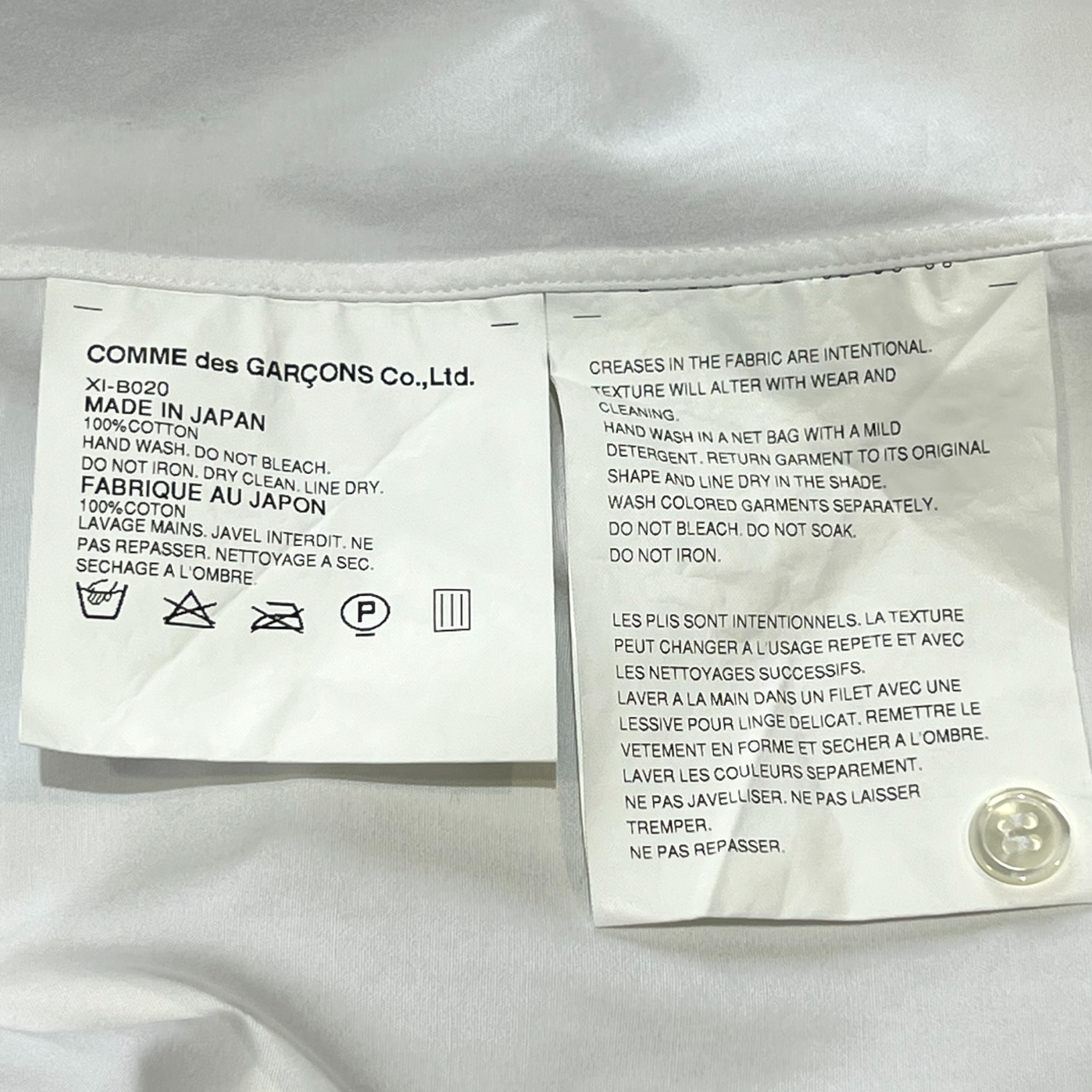 Comme Des Garcons Homme 2002 White Cotton Lace Up Pirate Blouse, tag