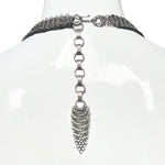 Ferrara 1980s Rare Pewter Ring Mesh Chain Mail Halter Dress, closure